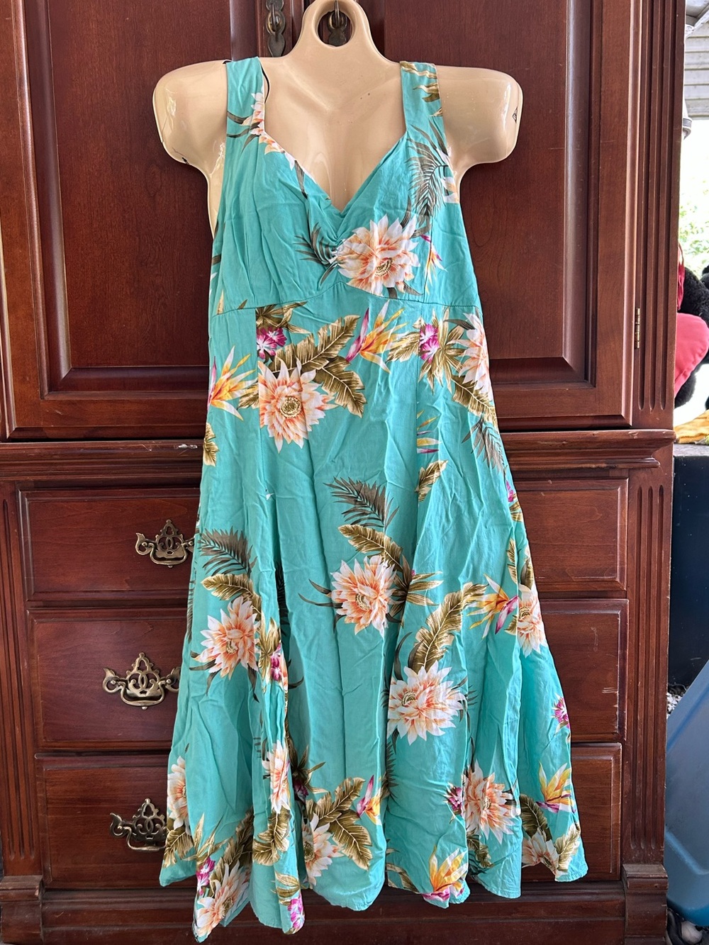 Two Palms 100% Rayon V-Neck Teal Maxi Dress